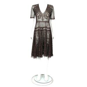 Johnny Was BIYA Brown Sheer Embroidered Dress Whimsigoth Fairy Festival sz S 961